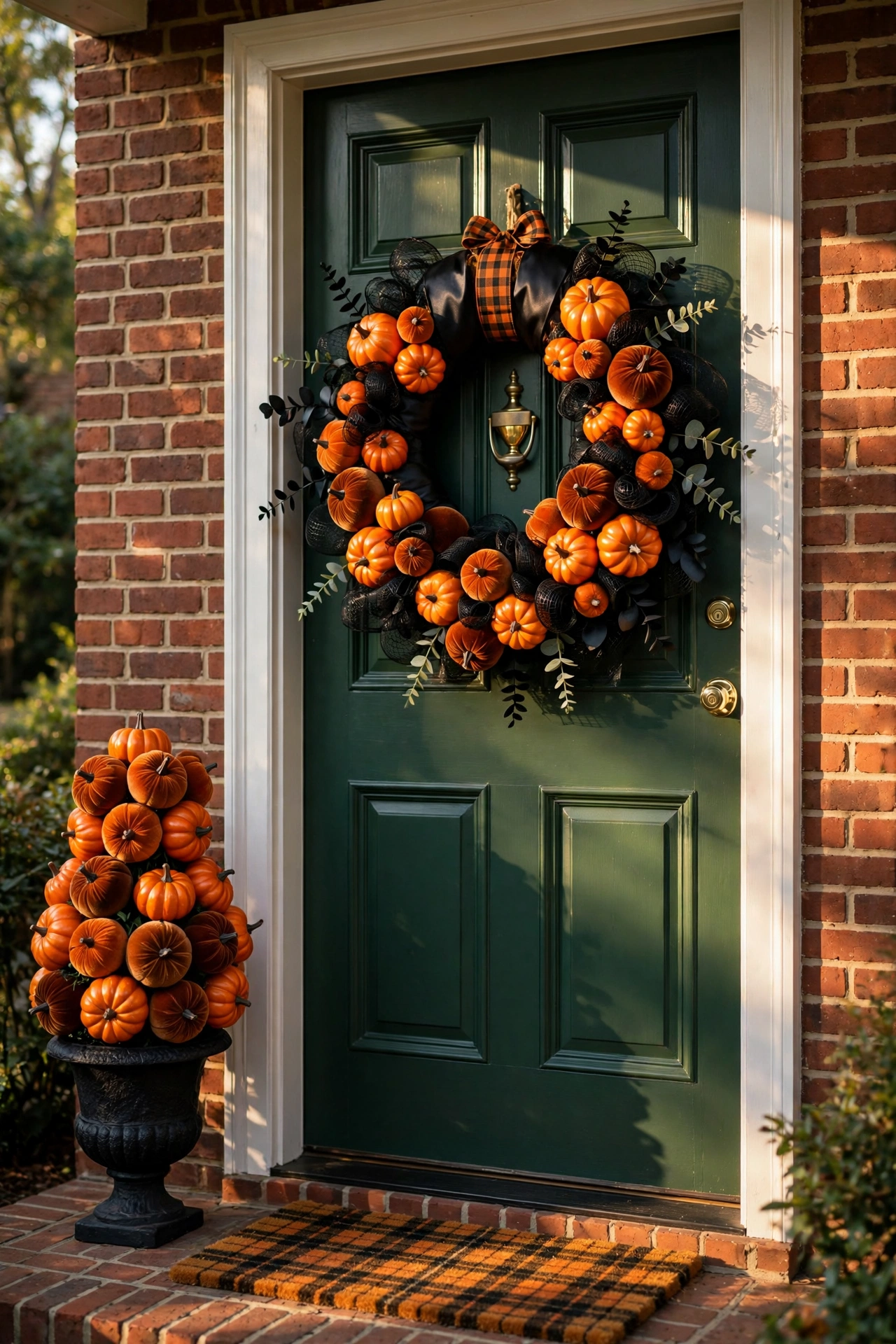 Classic Orange and Black Pumpkin Wreath