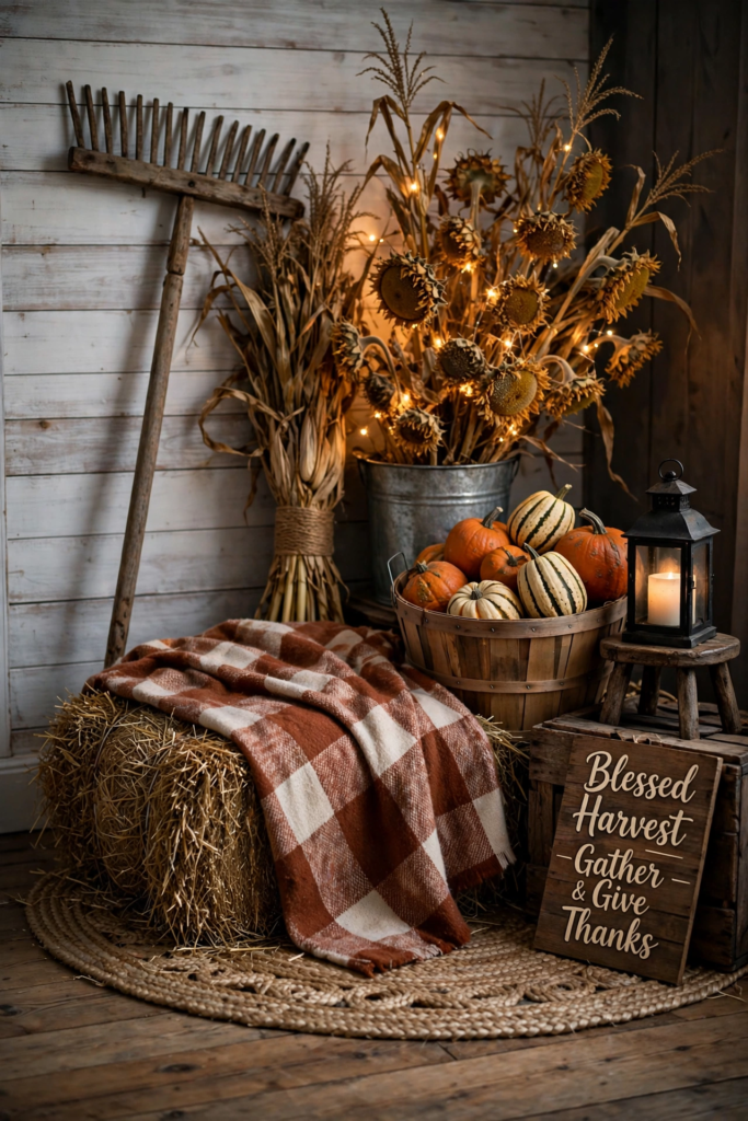 Farmhouse Harvest Corner with Hay Bales