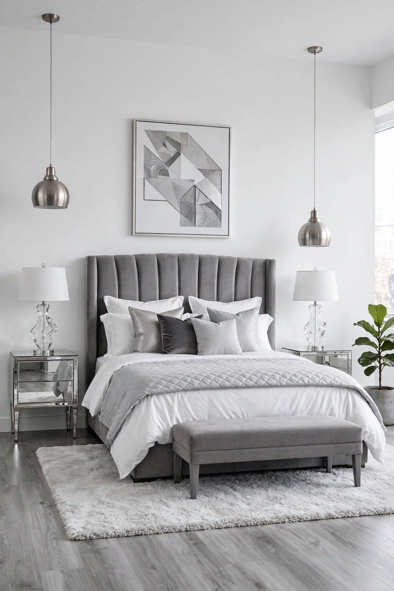 White and Gray Modern Bedroom