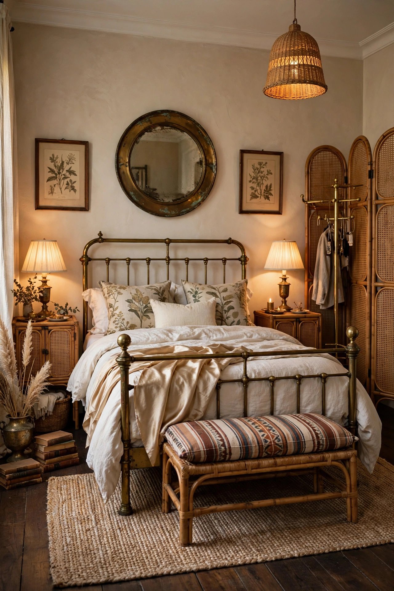 Antique Brass and Rattan Mix