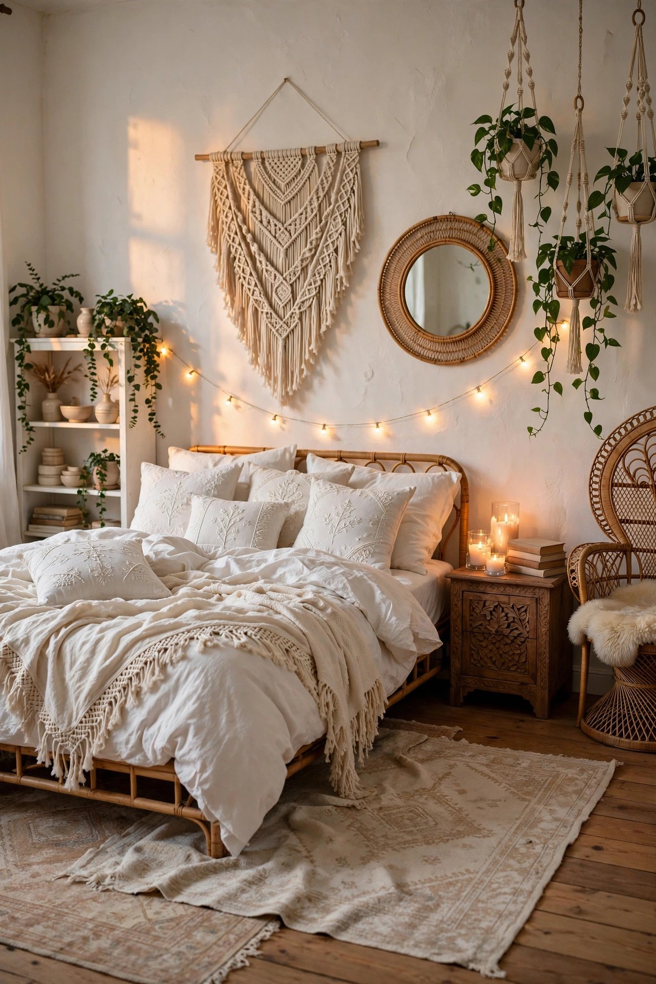 Cozy White Bohemian Bedroom