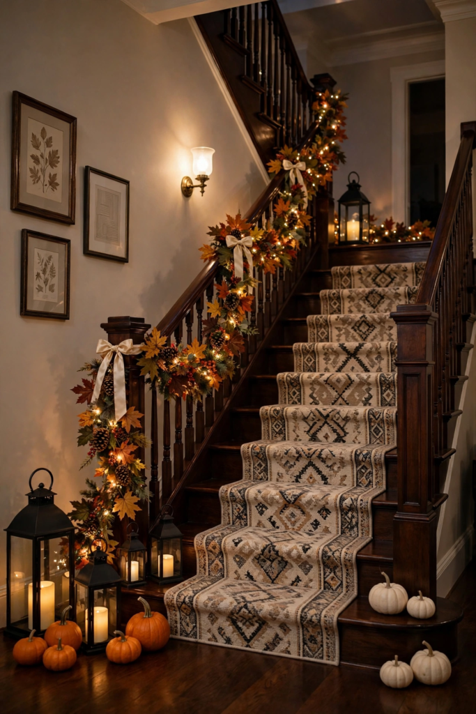 Staircase Banister Garland with Lanterns