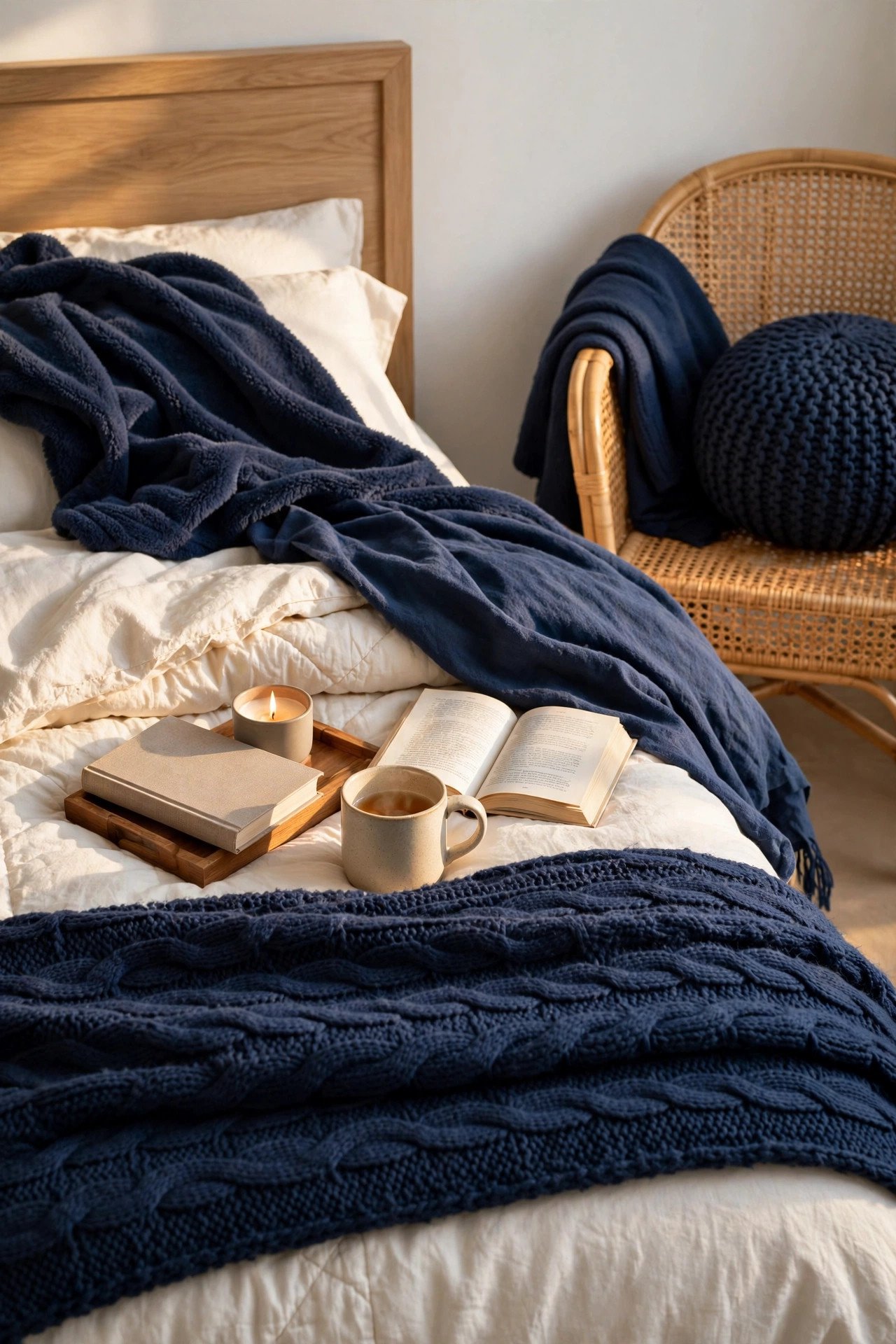 Layered Navy Blue Throw Blankets