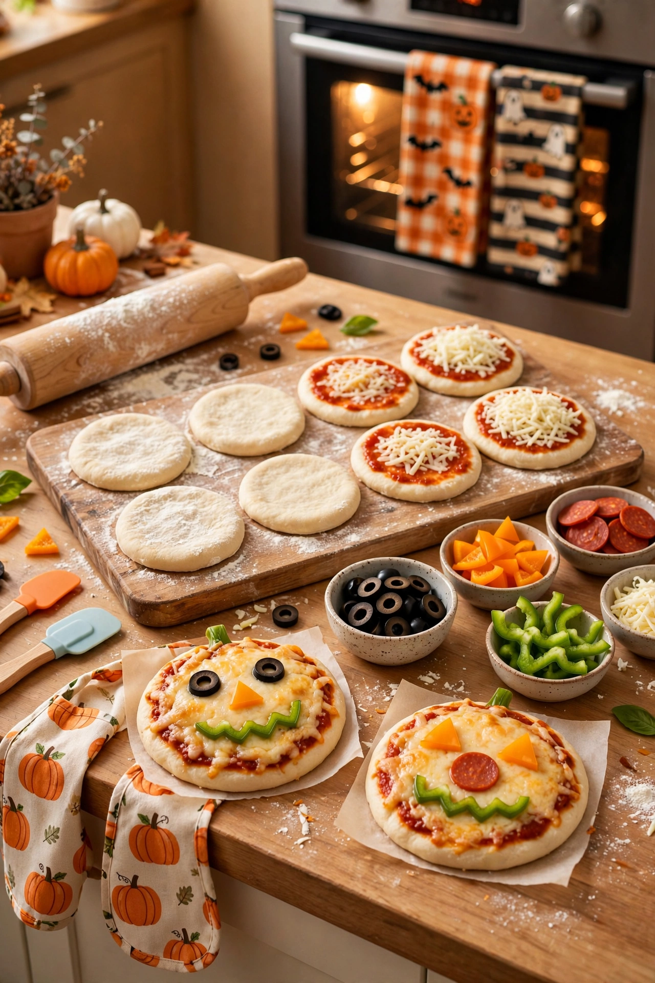 Jack-o-Lantern Mini Pizzas