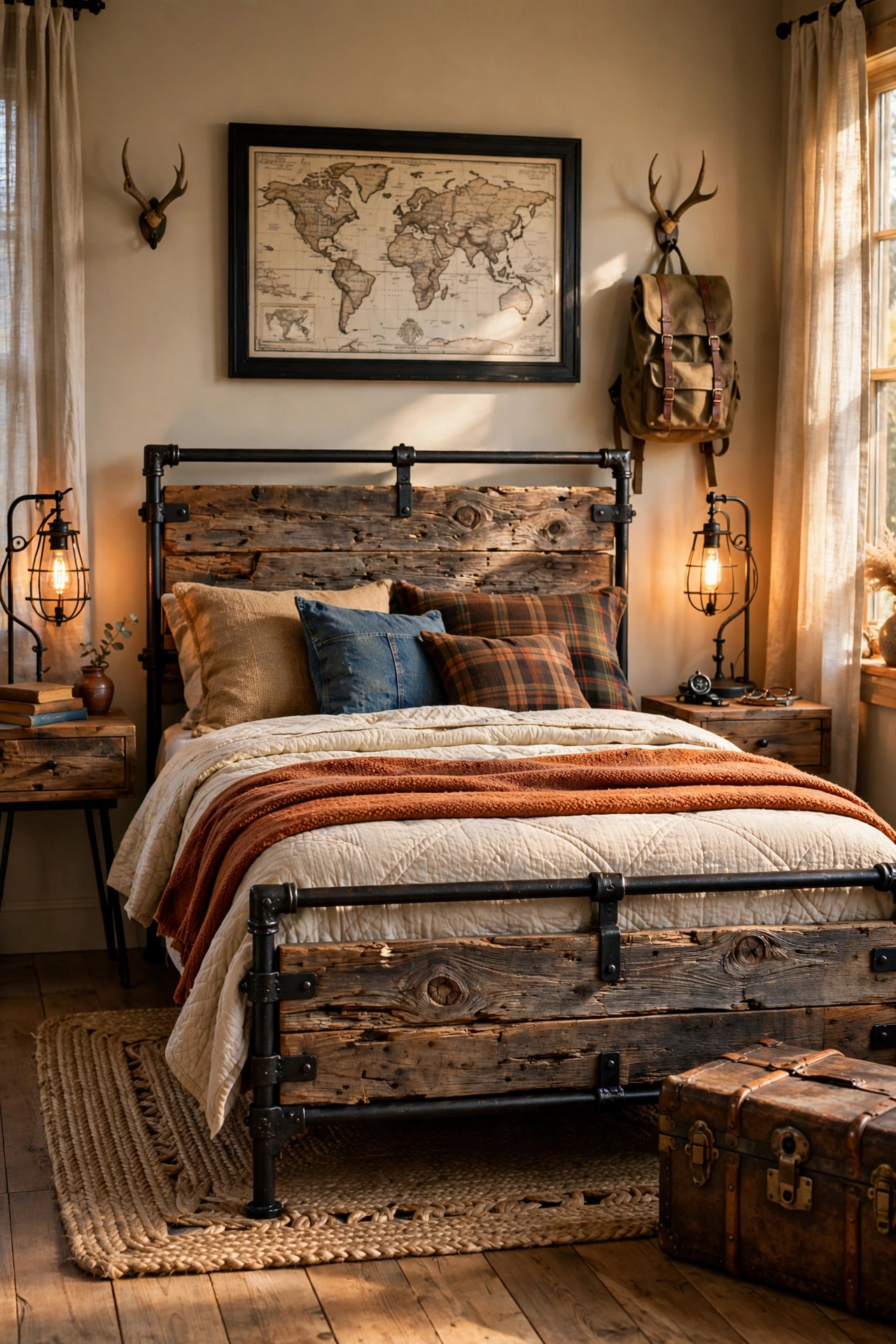 Rustic Wood and Metal Bed Frame