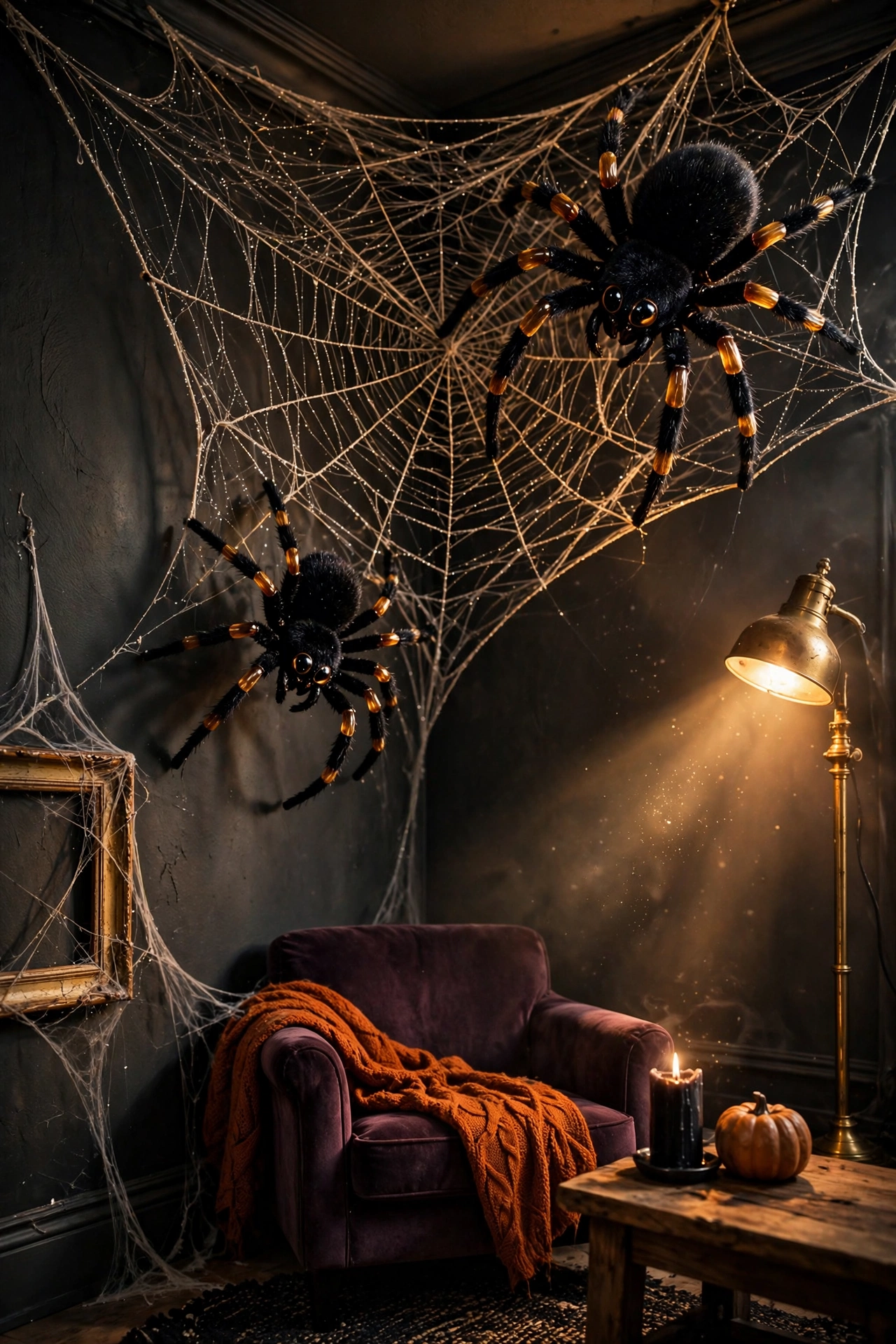 Spiderweb Corner with Oversized Spiders