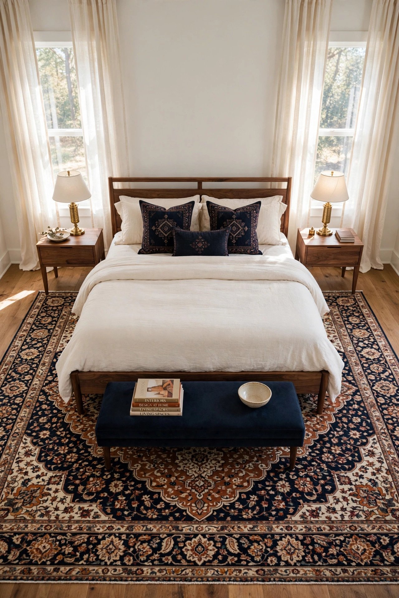 Patterned Navy Blue Area Rug Anchor