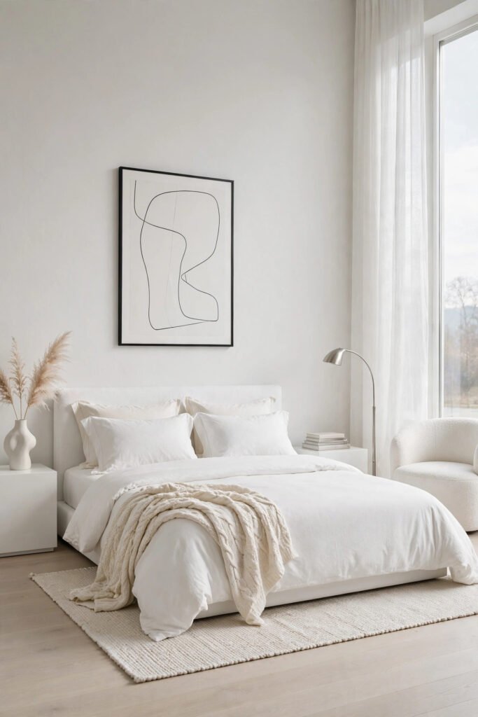 Serene All-White Minimalist Bedroom