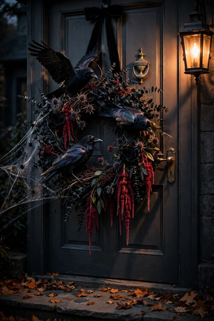 Spooky Door Wreath with Black Crows