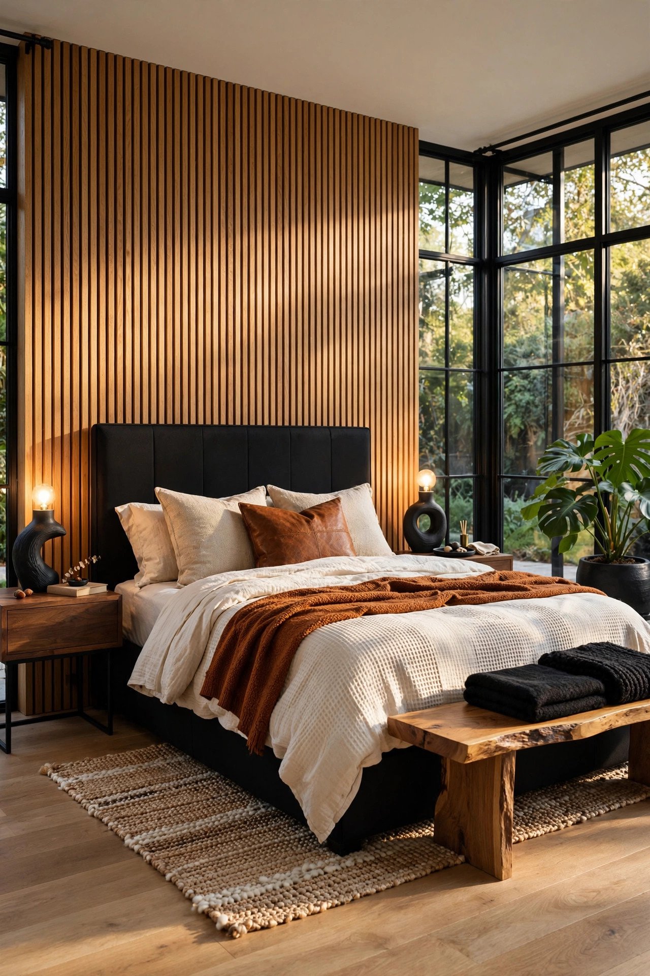 Black and Warm Wood Contrast