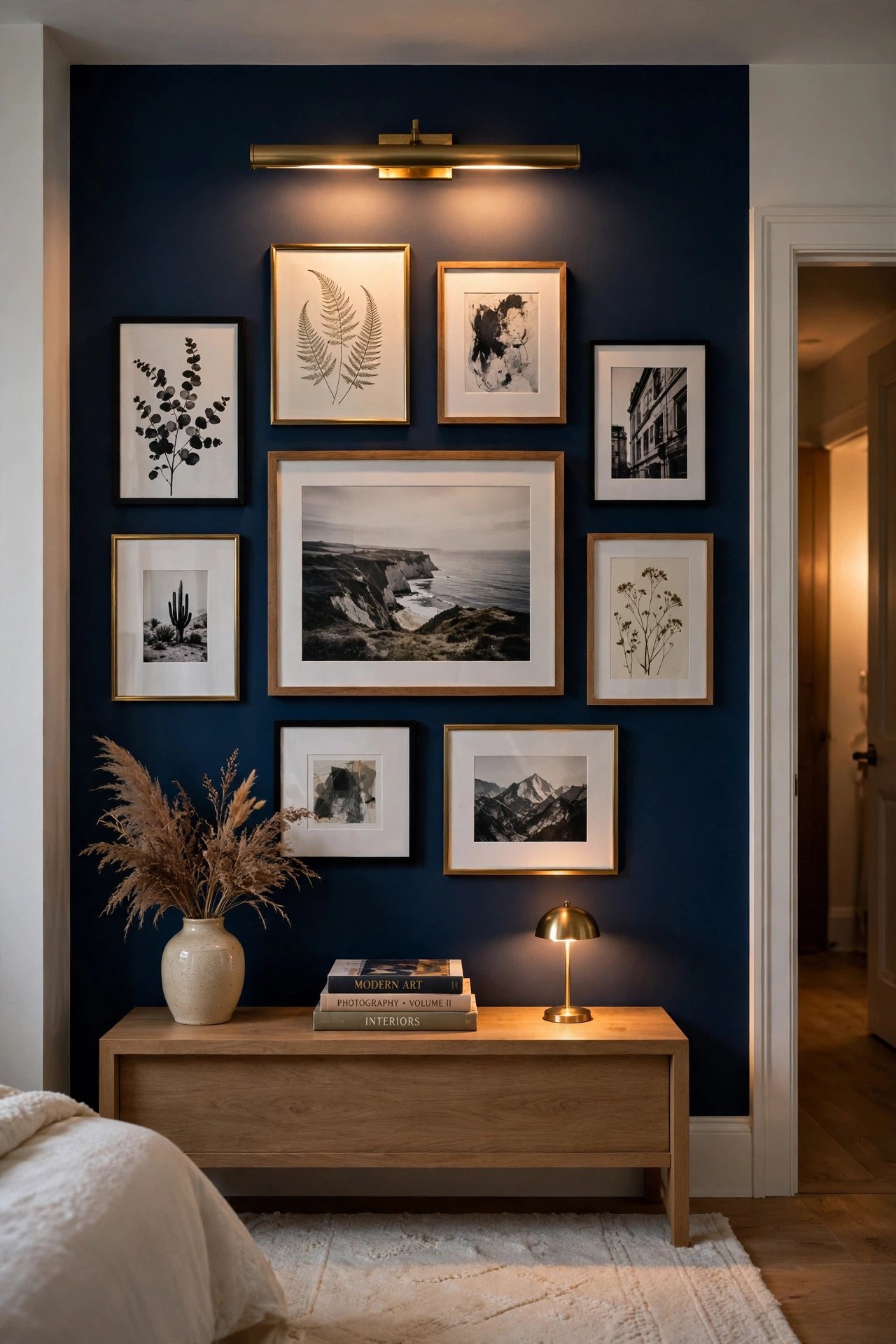 Gallery Wall Over Navy Blue Paint