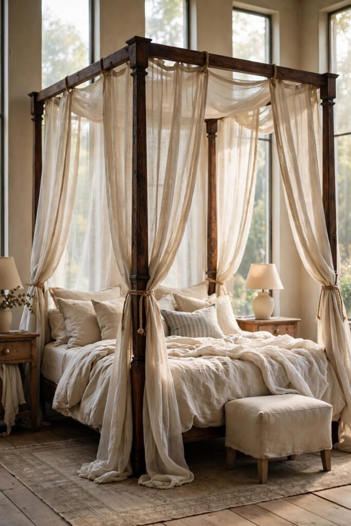 Draped Linen Canopy Bed