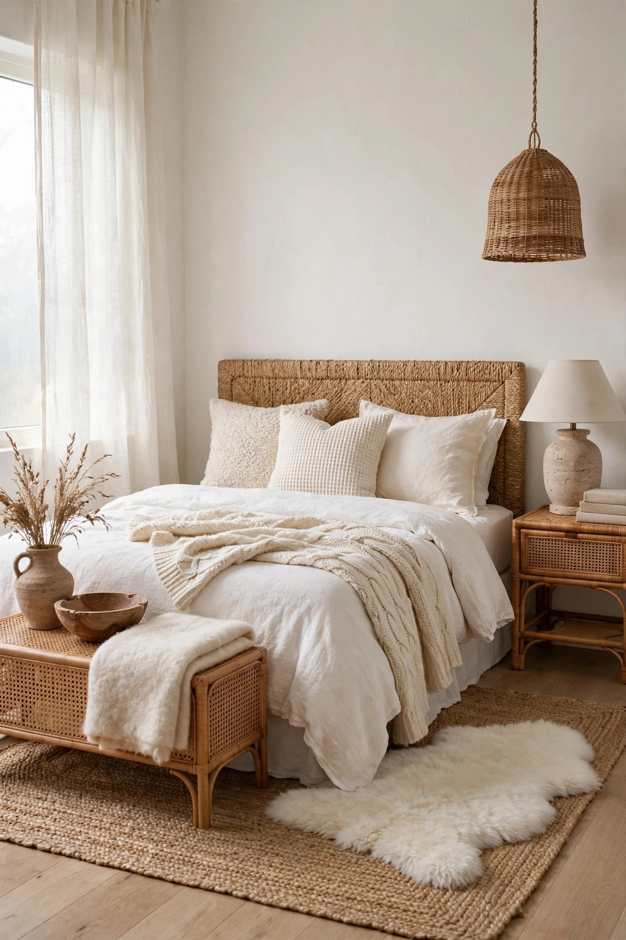 White Bedroom with Natural Textures