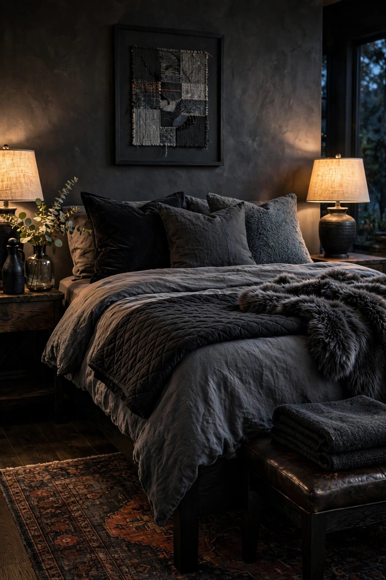 Charcoal and Black Layered Bedding