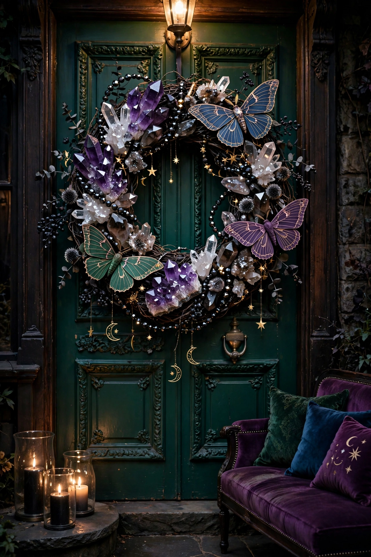 Mystical Crystal and Moth Wreath
