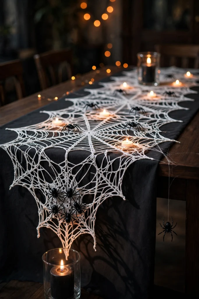 Spiderweb Table Runner with Mini Spiders
