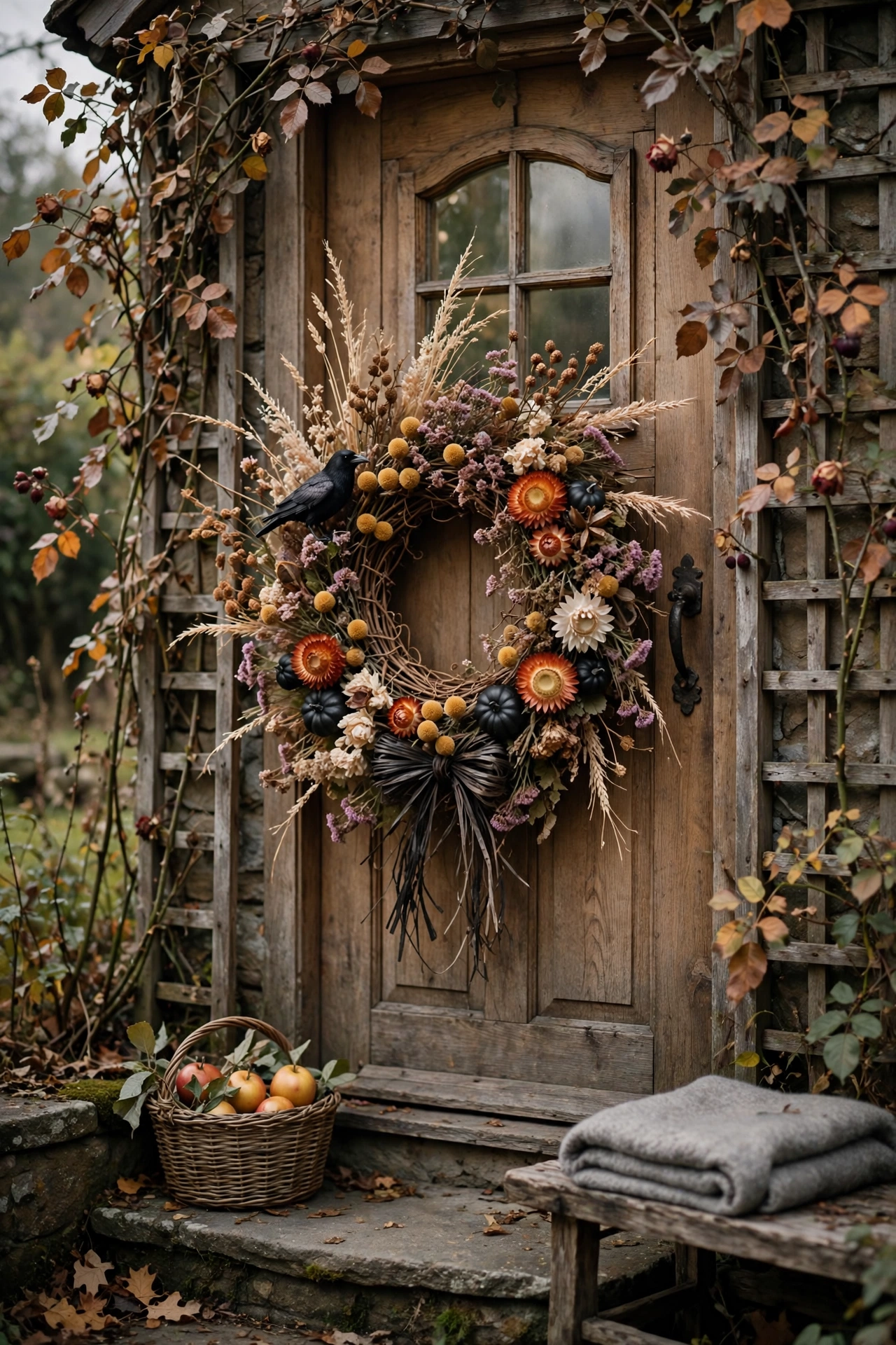 Rustic Twig and Dried Floral Fall Wreath