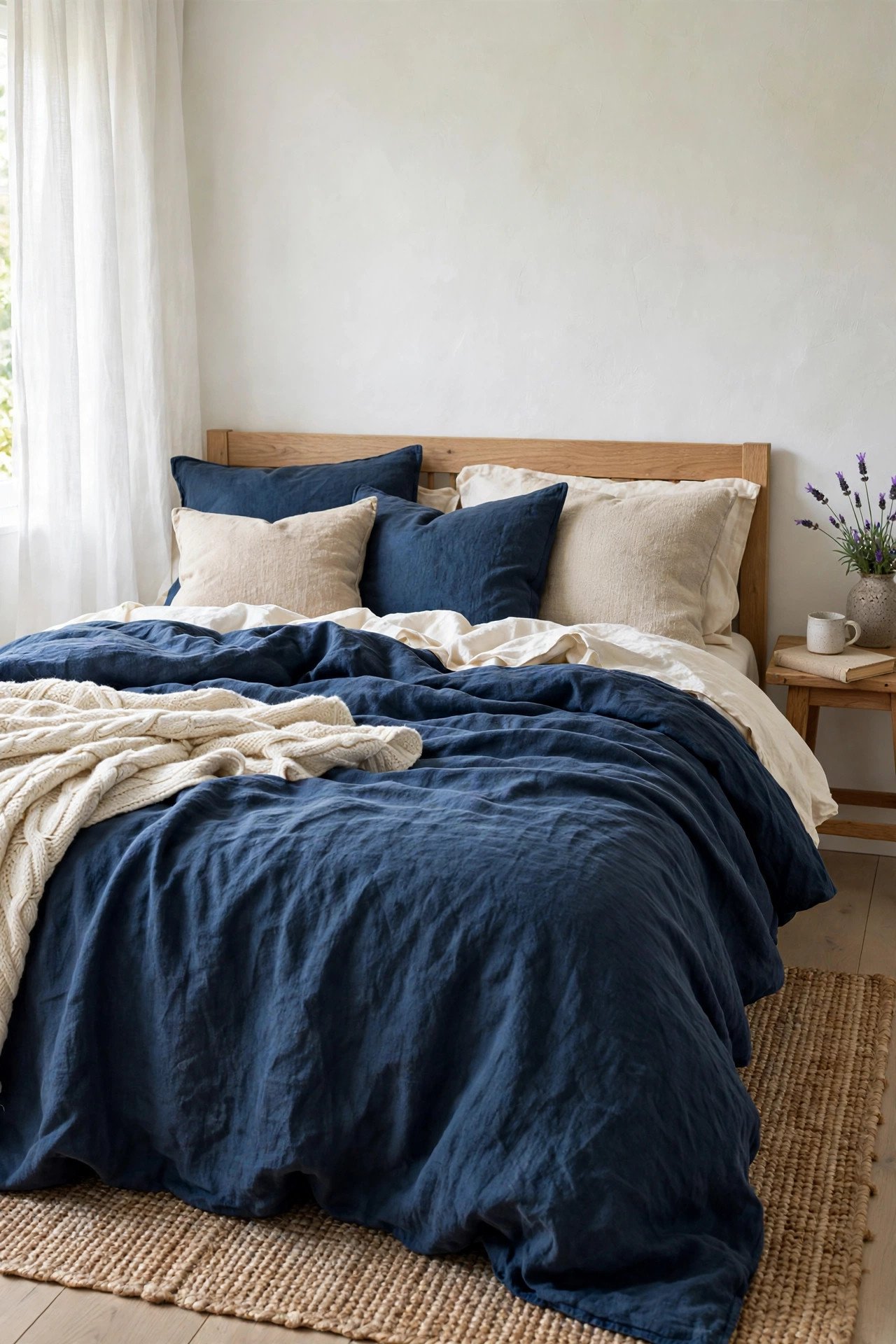 Navy Blue Linen Duvet Set