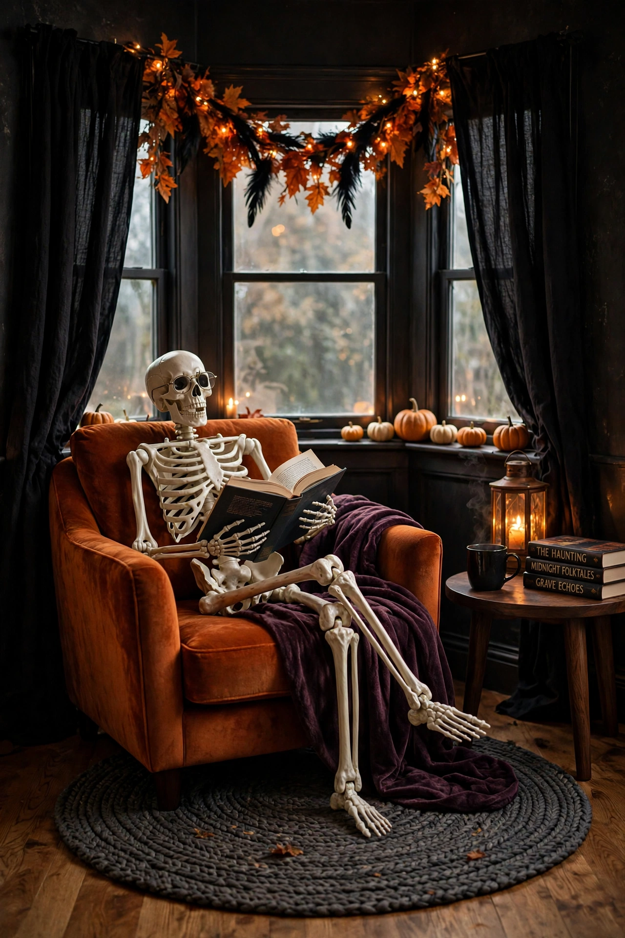 Skeleton Lounging in the Reading Nook