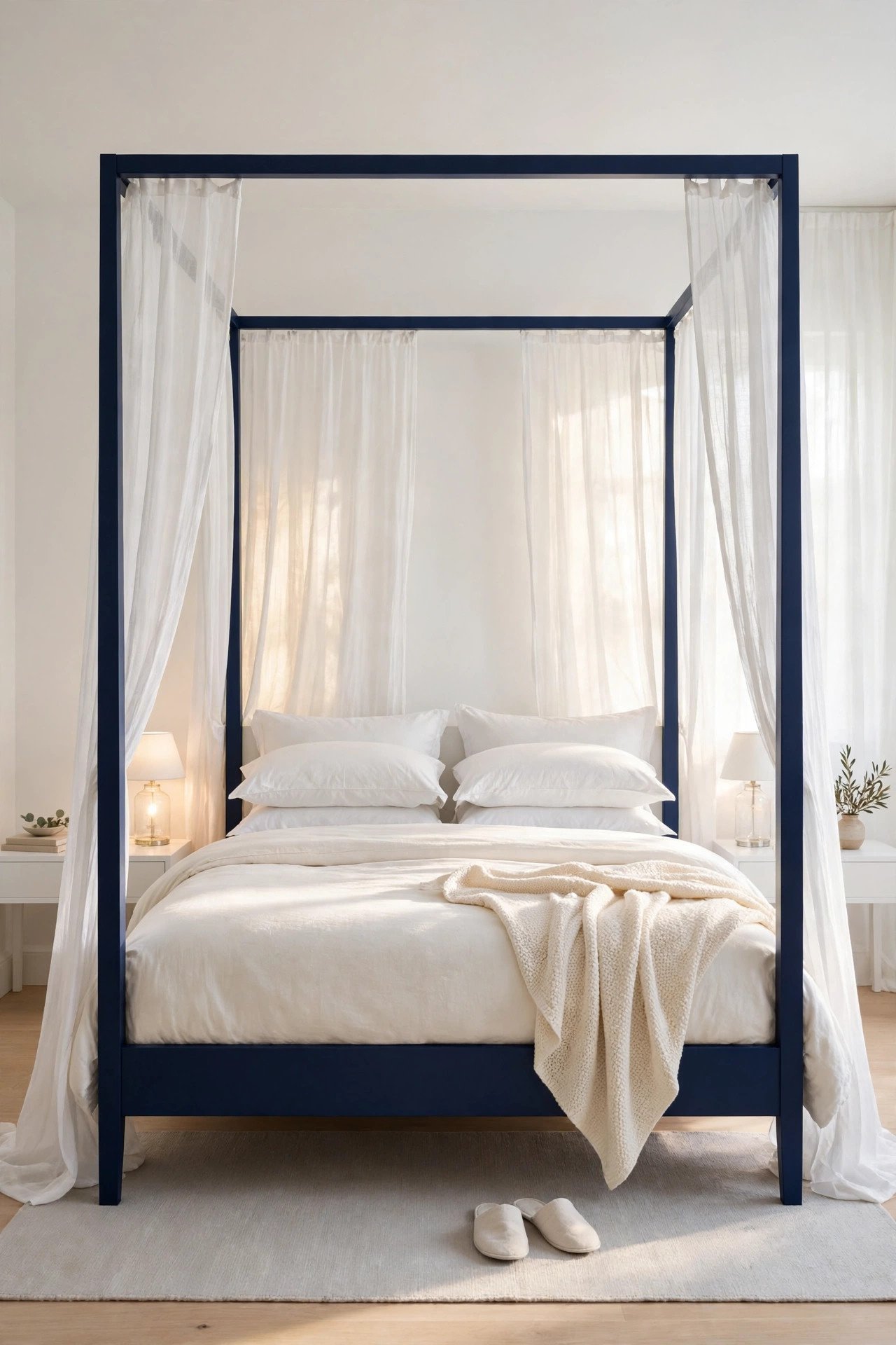 Navy Blue Canopy Bed Frame
