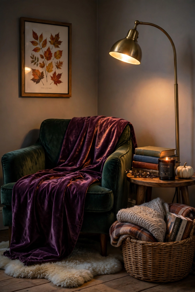 Moody Reading Nook with Velvet Throws