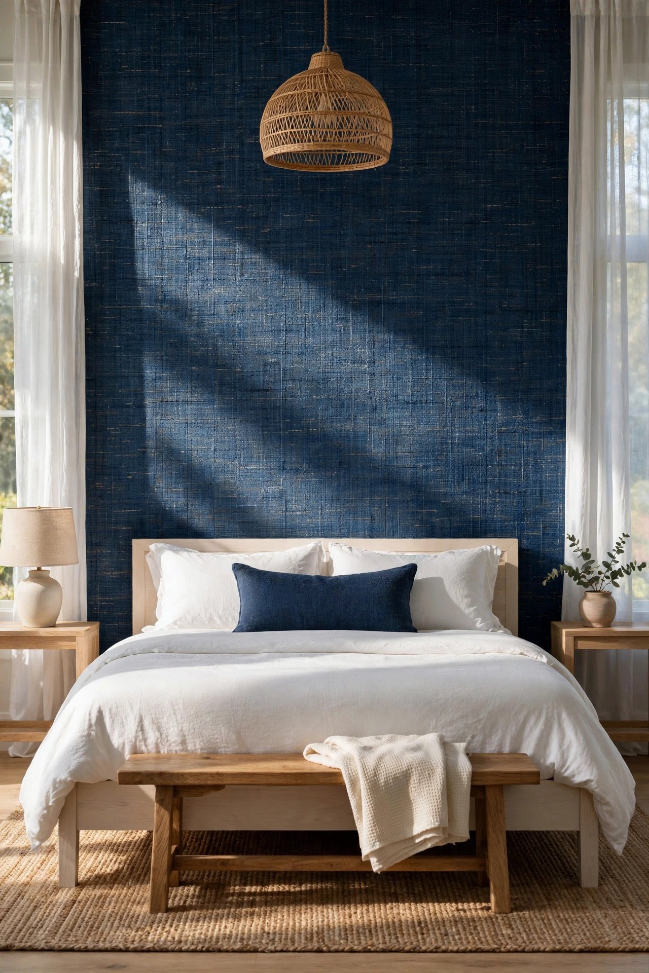 Textured Navy Grasscloth Wallpaper