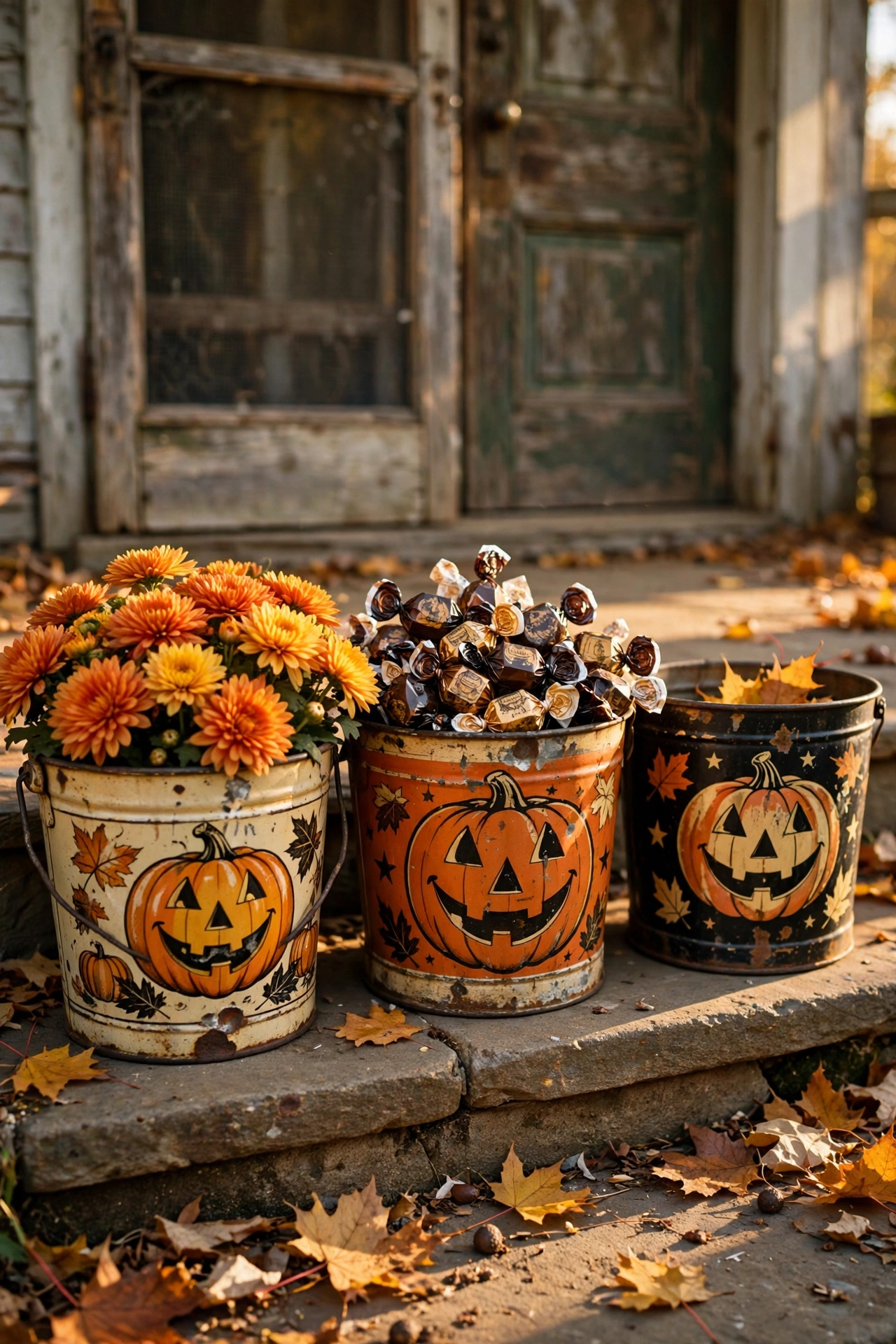 Vintage Tin Trick or Treat Buckets
