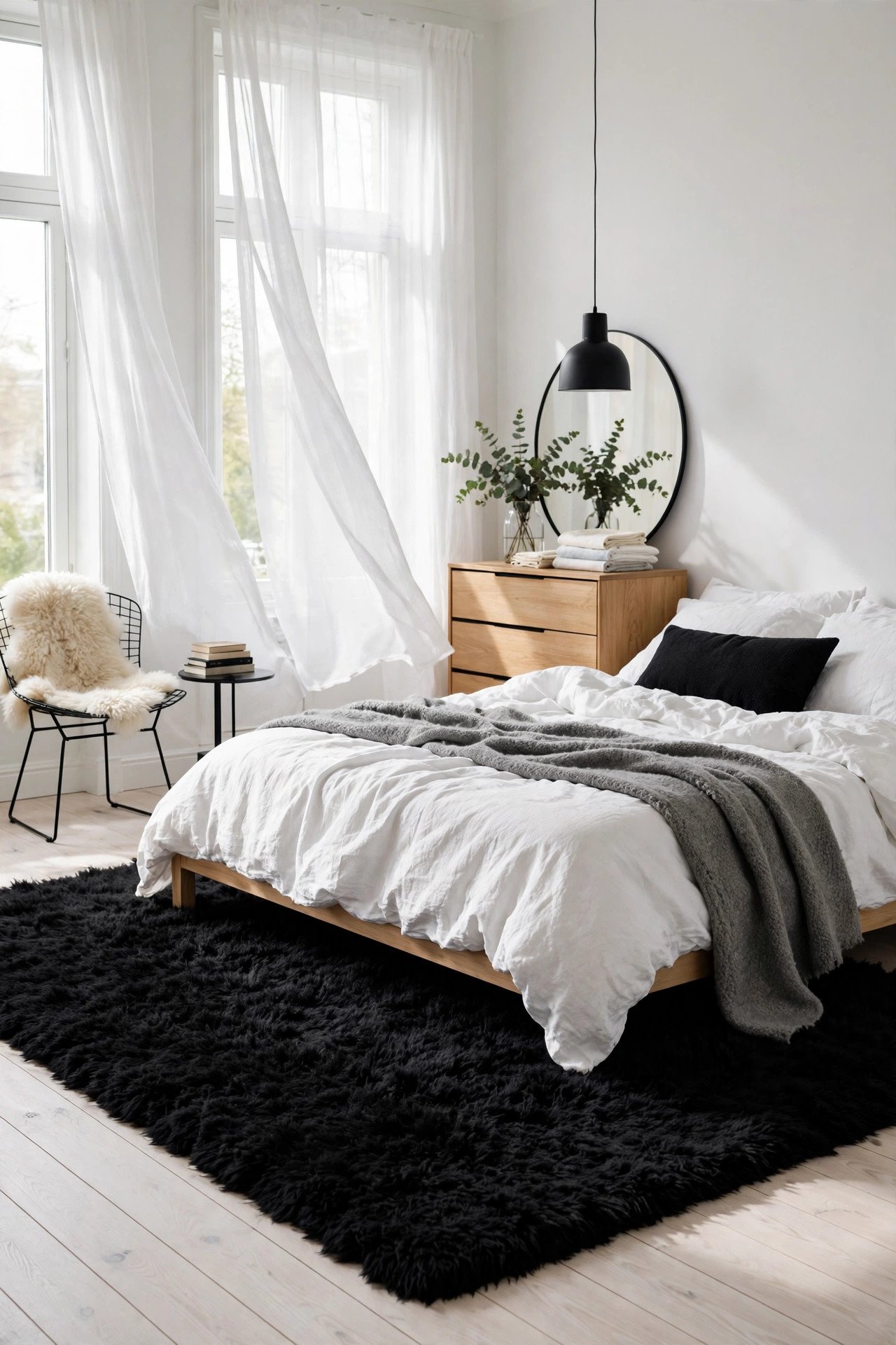 Black Rug on Light Floors