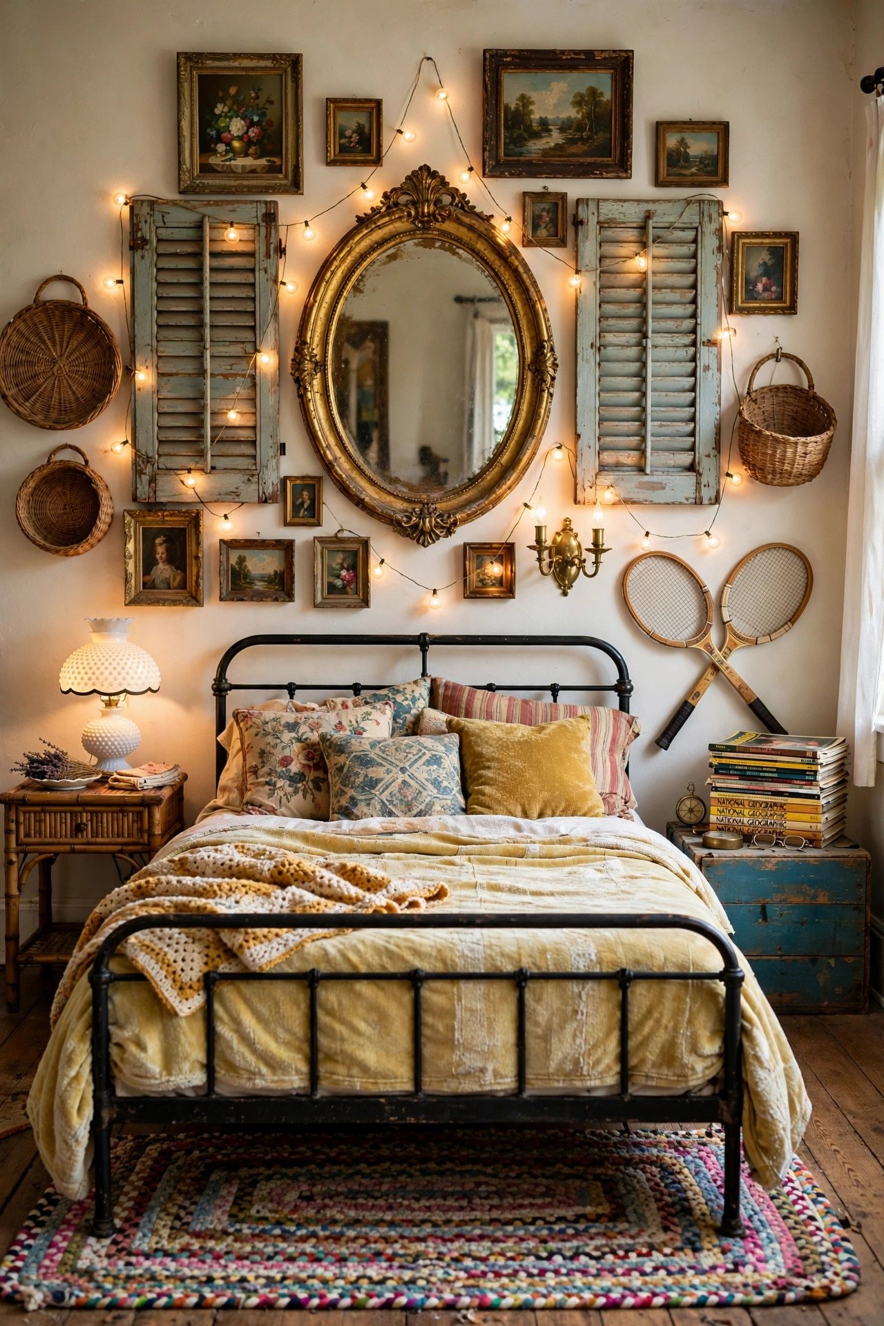 Curated Thrift Store Headboard Wall