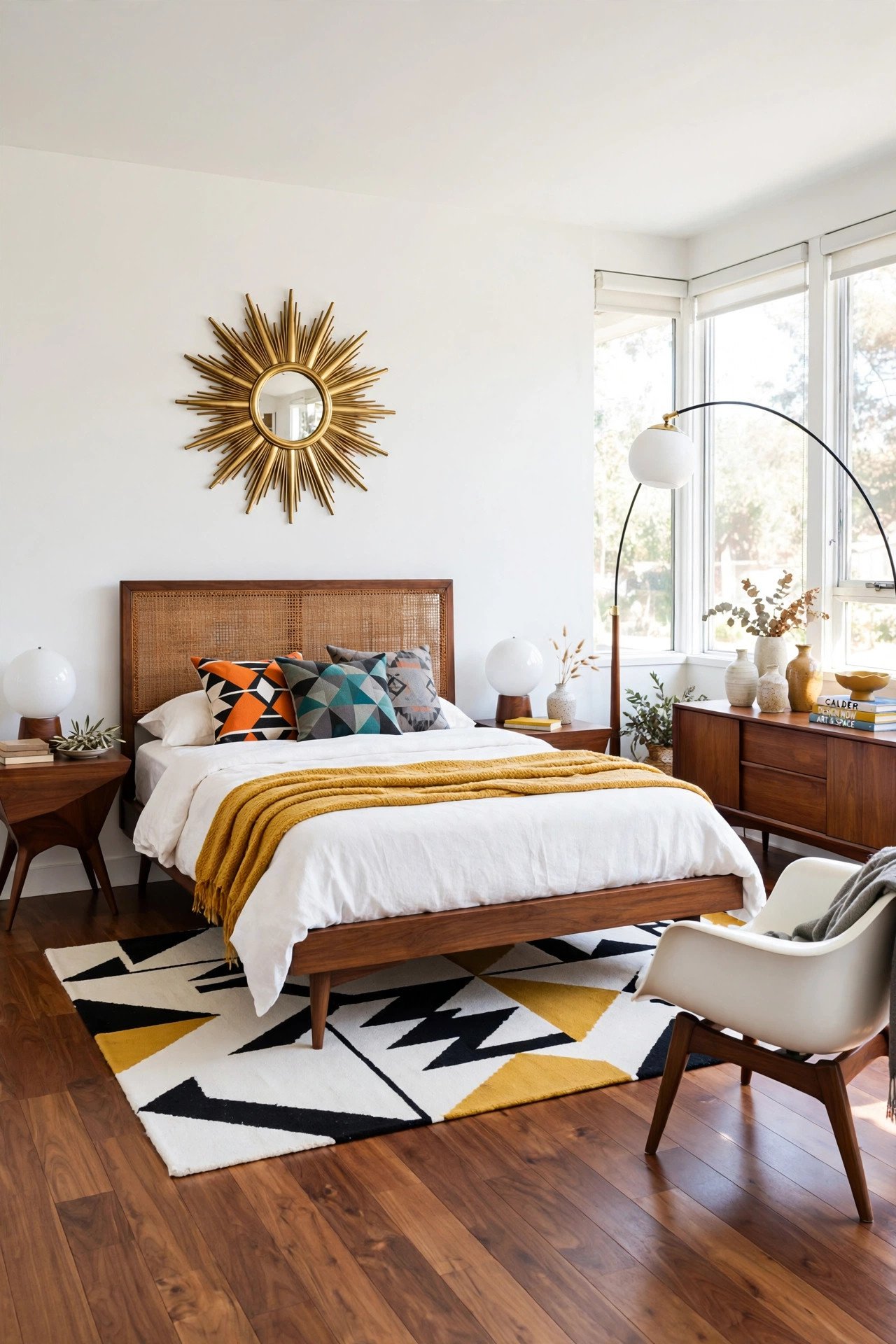 White Mid-Century Modern Bedroom