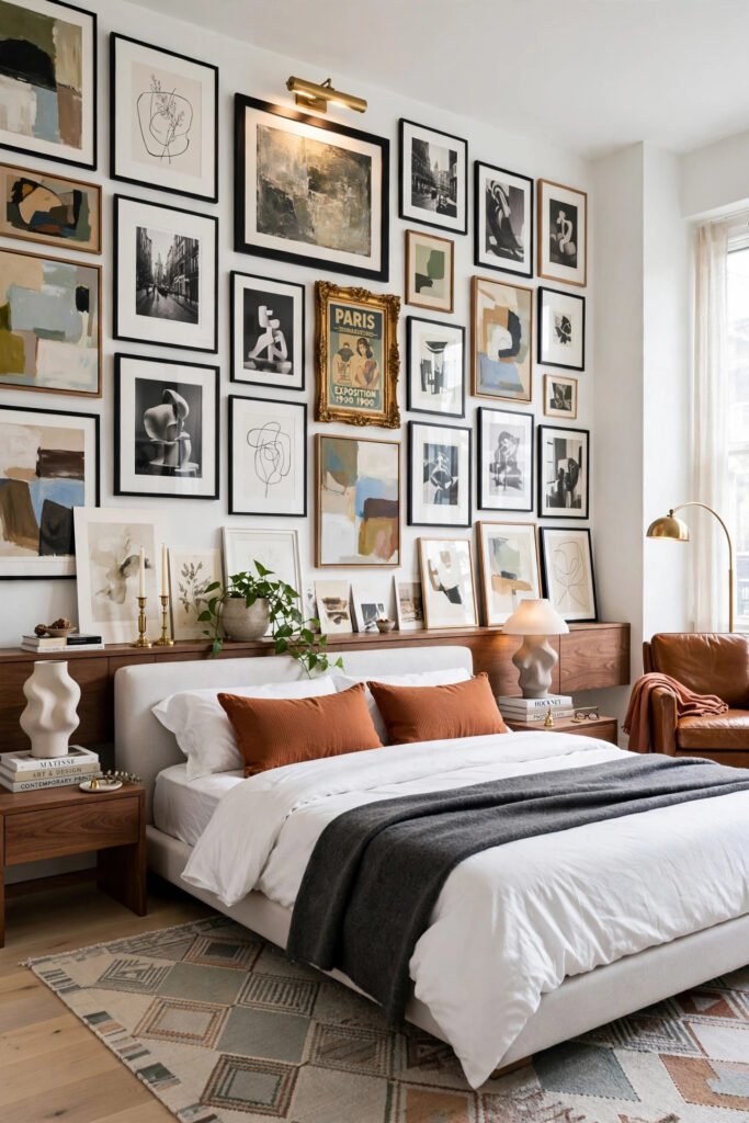 Art-Filled Gallery Wall Bedroom