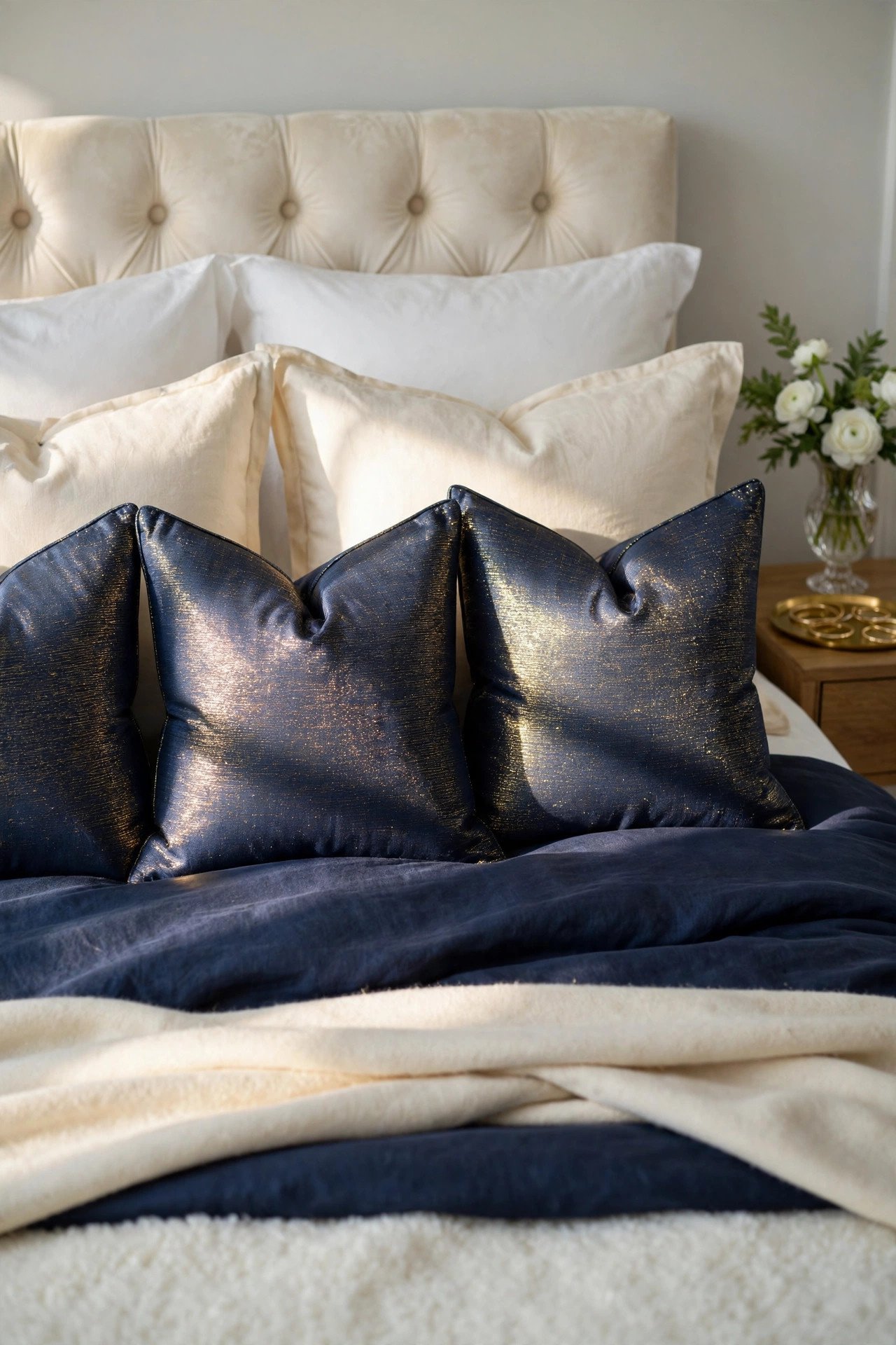 Metallic Navy Blue Accent Pillows