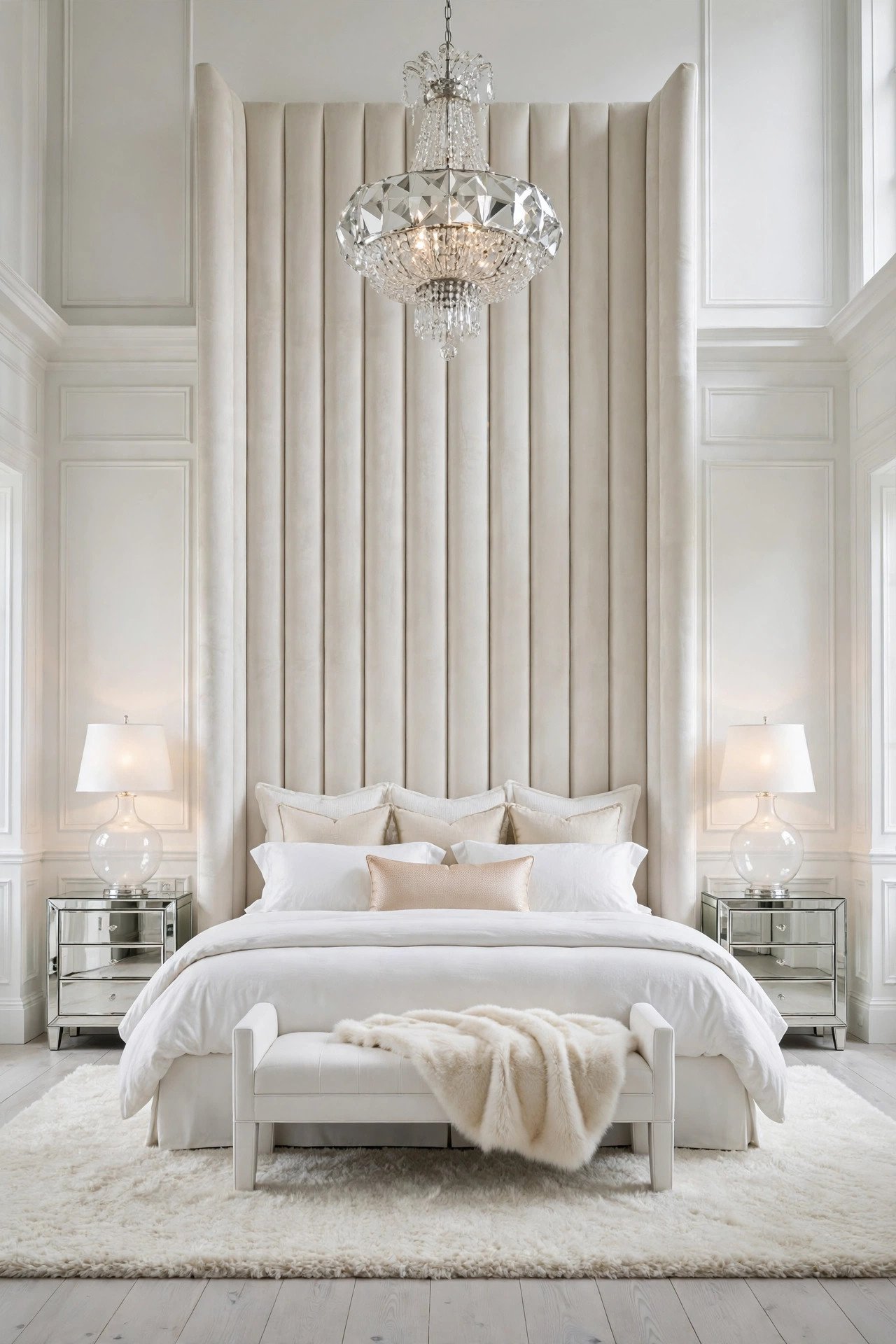 White Bedroom with Statement Headboard