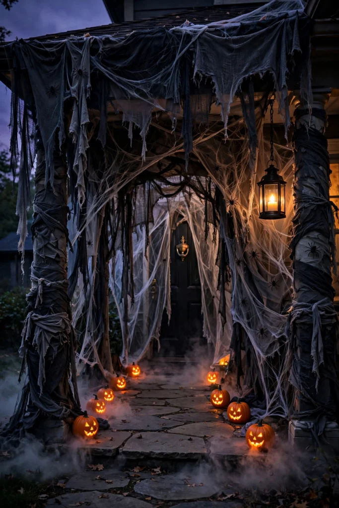 Haunted House Entry Arch with Faux Cobwebs