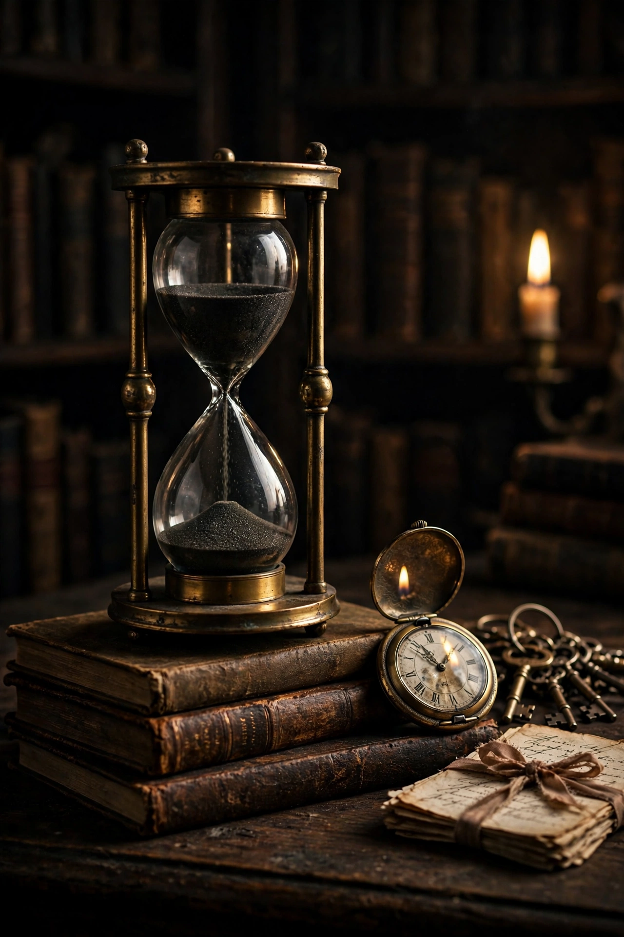 Antique Hourglass with Dark Sand