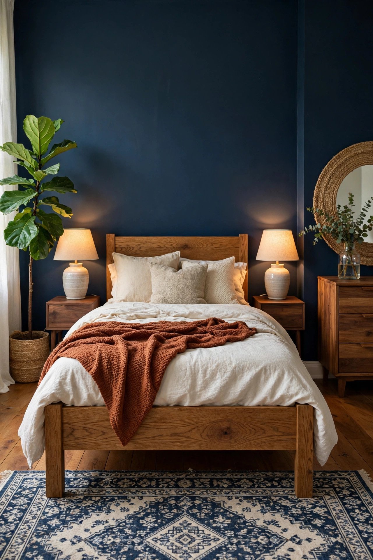 Navy Blue and Natural Wood Warmth