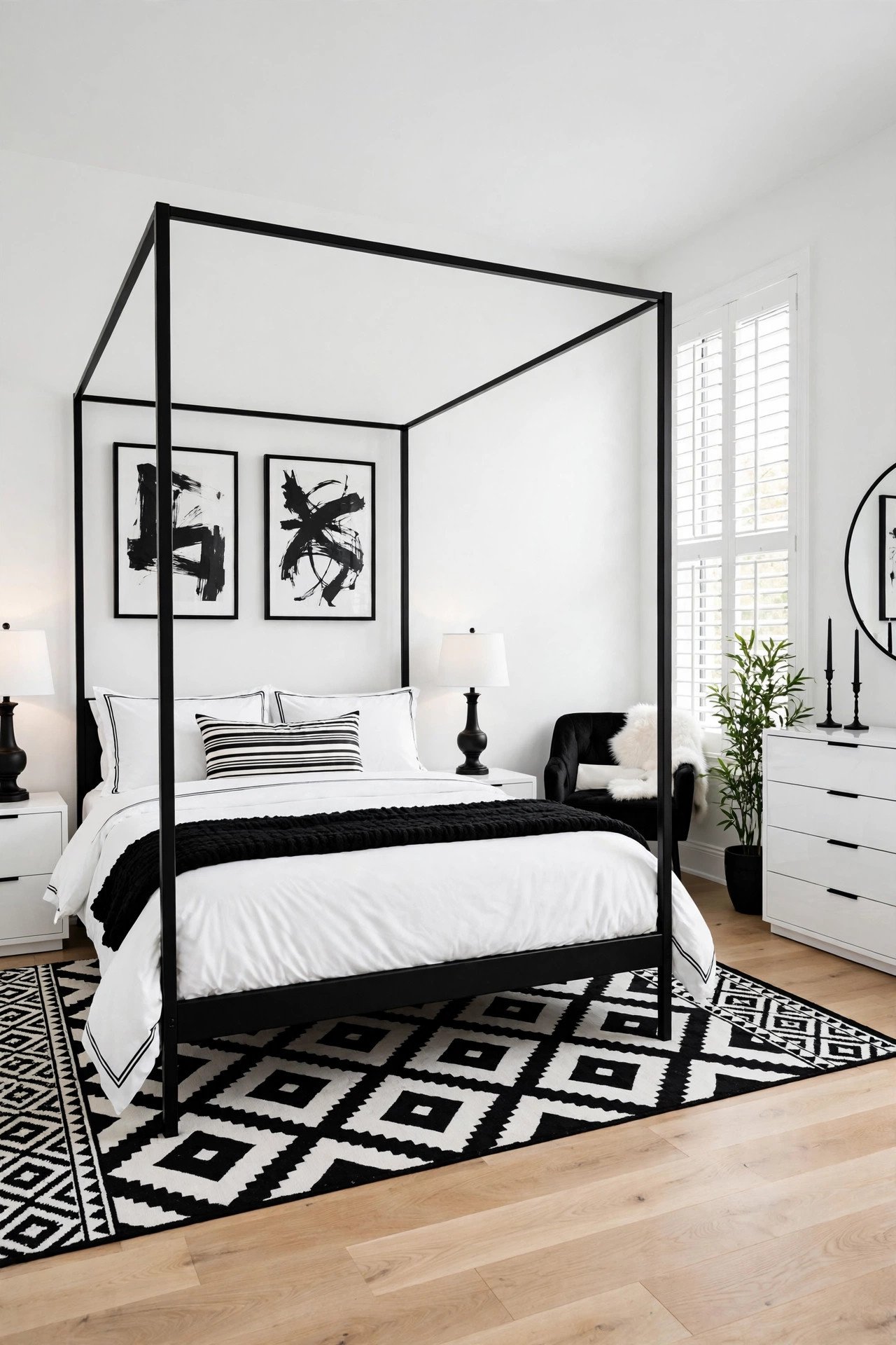 White and Black Contrast Bedroom