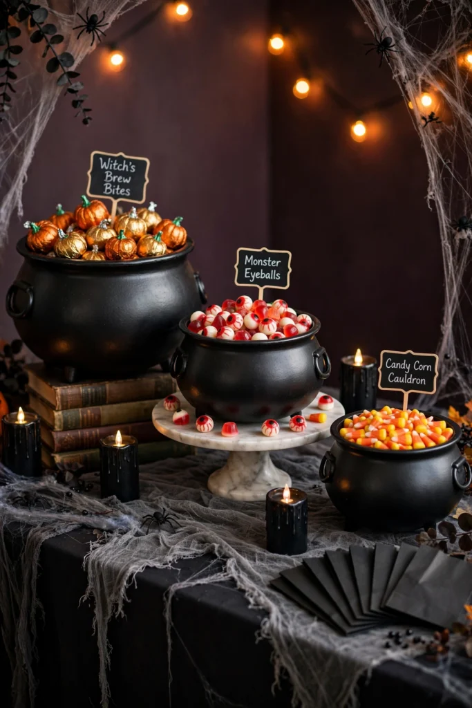 Candy Bar Display with Cauldron Bowls