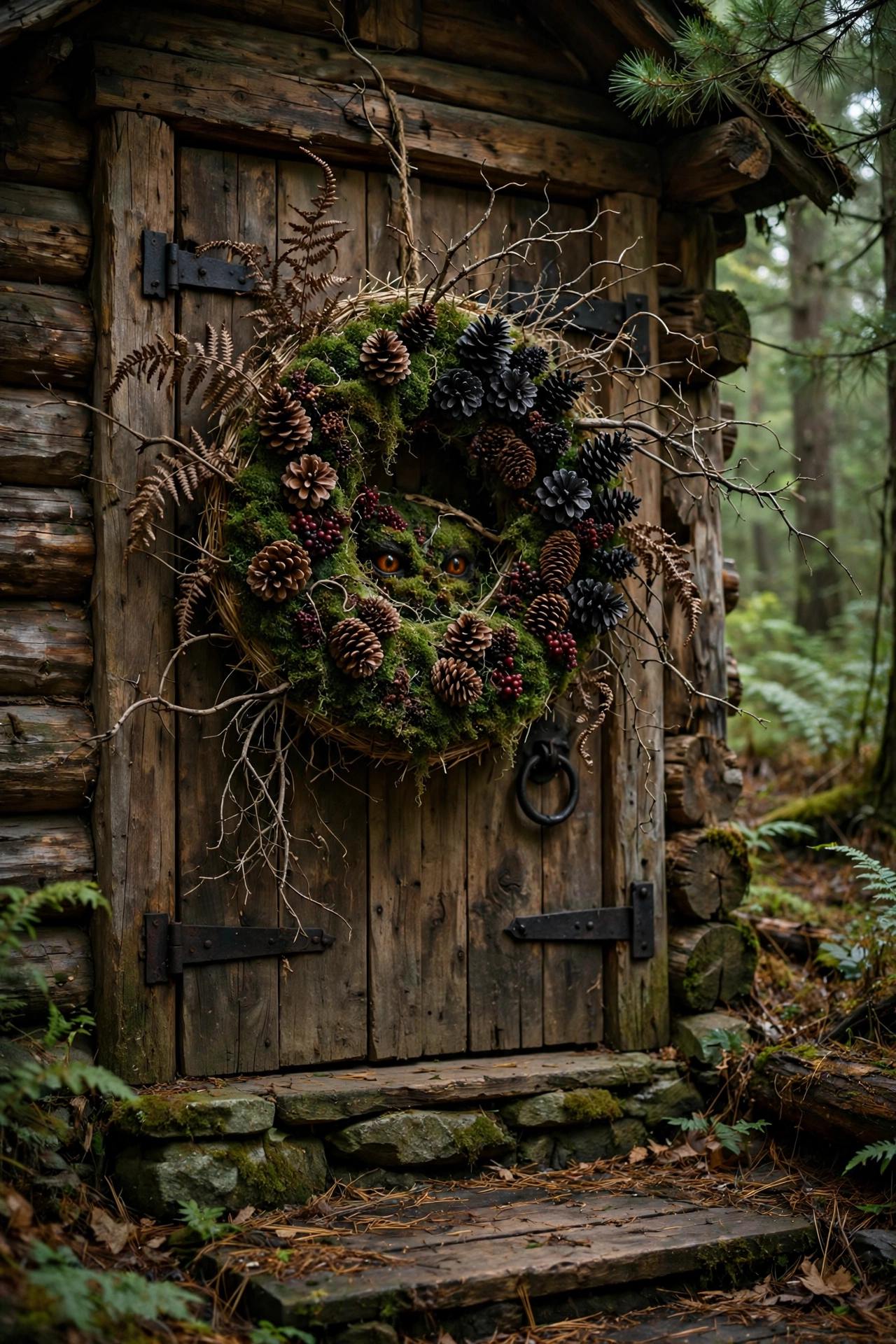 Dark Forest Pinecone and Moss Wreath