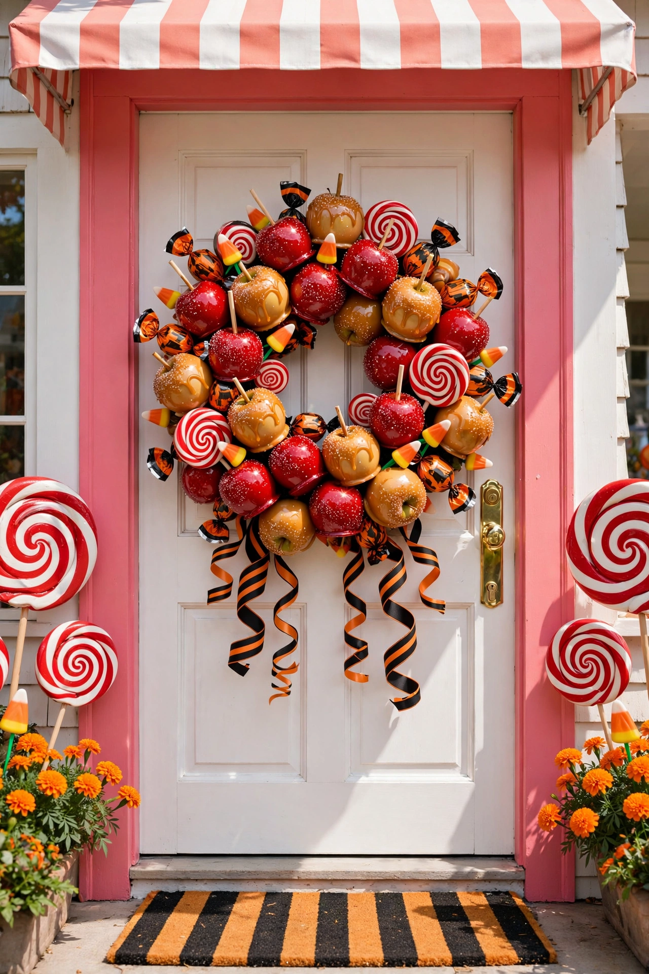 Whimsical Candy Apple and Treat Wreath