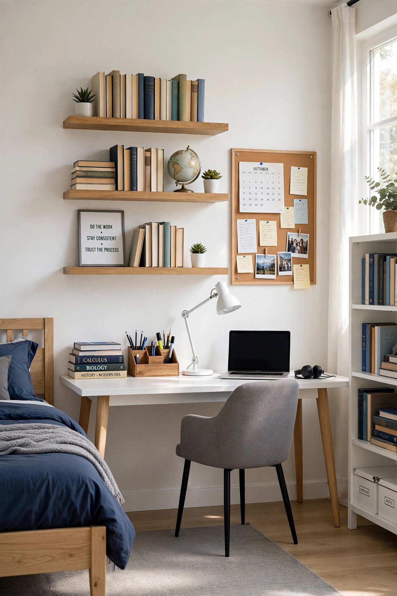 Study Desk with Floating Shelves