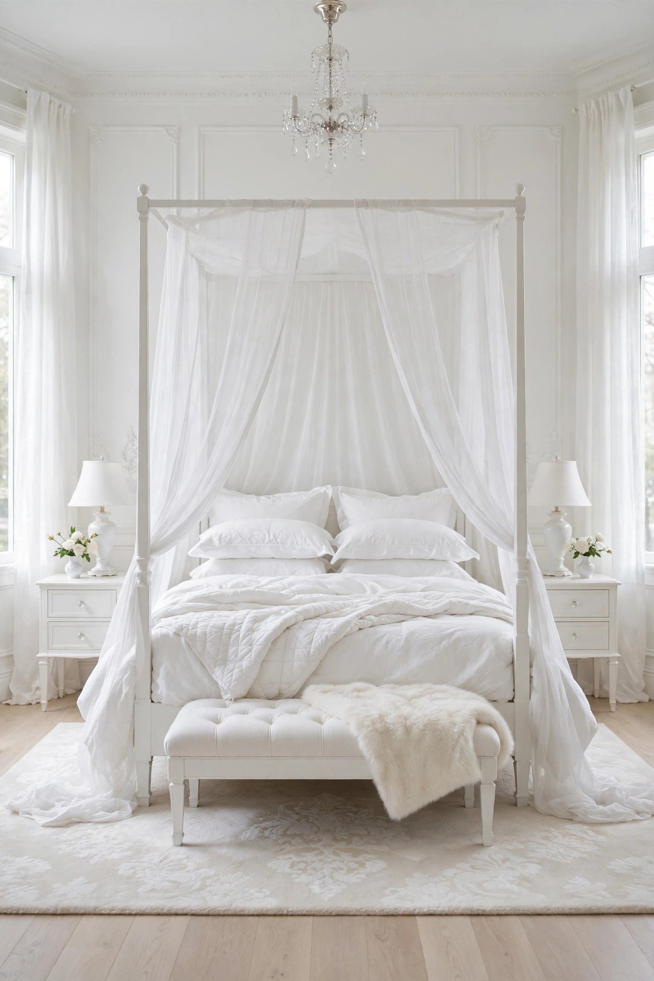 White Bedroom with Canopy Bed
