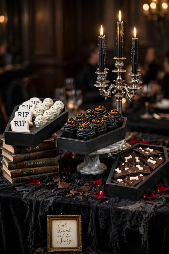 Dessert Table with Coffin Serving Trays