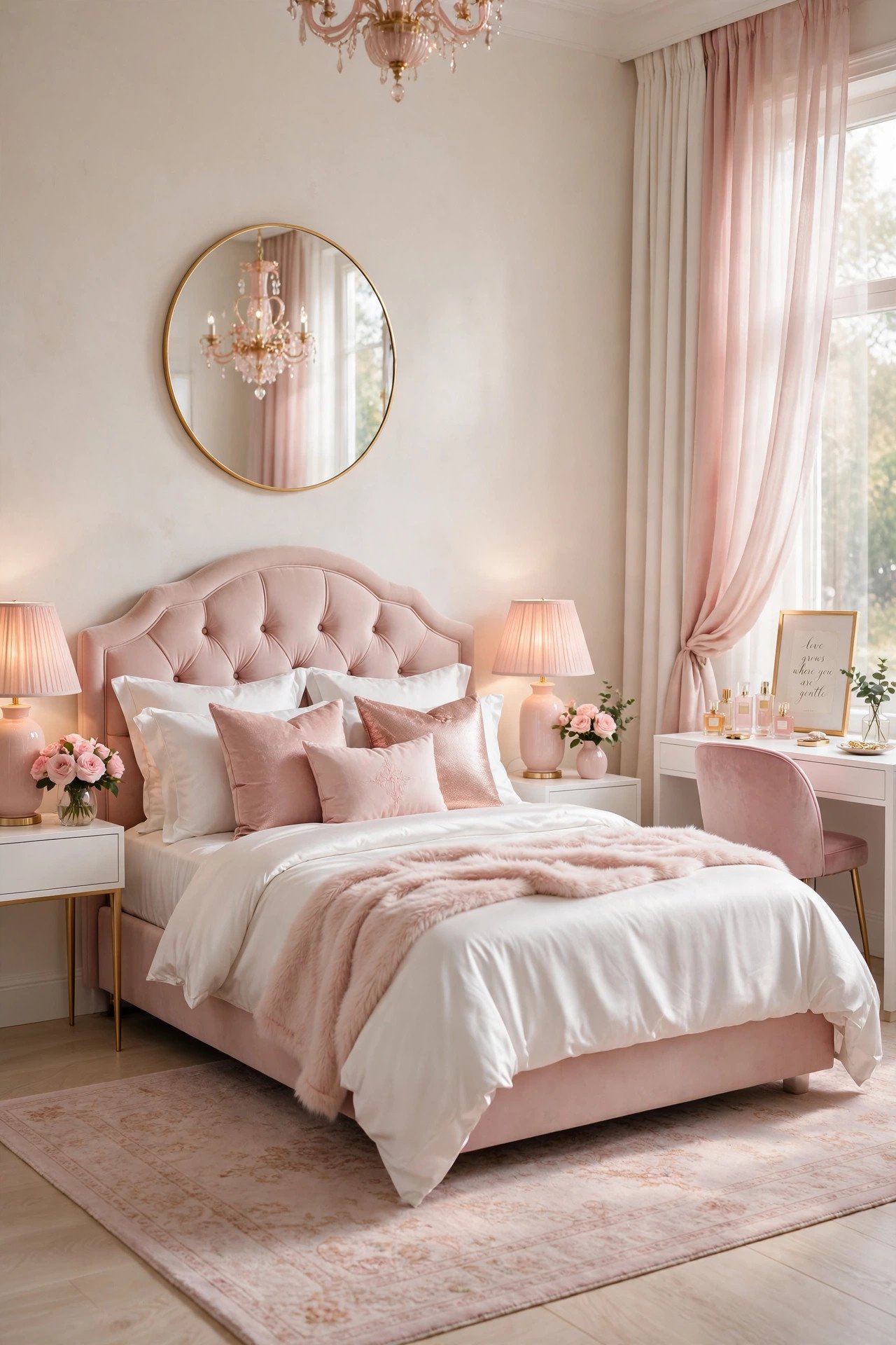 White and Blush Romantic Bedroom