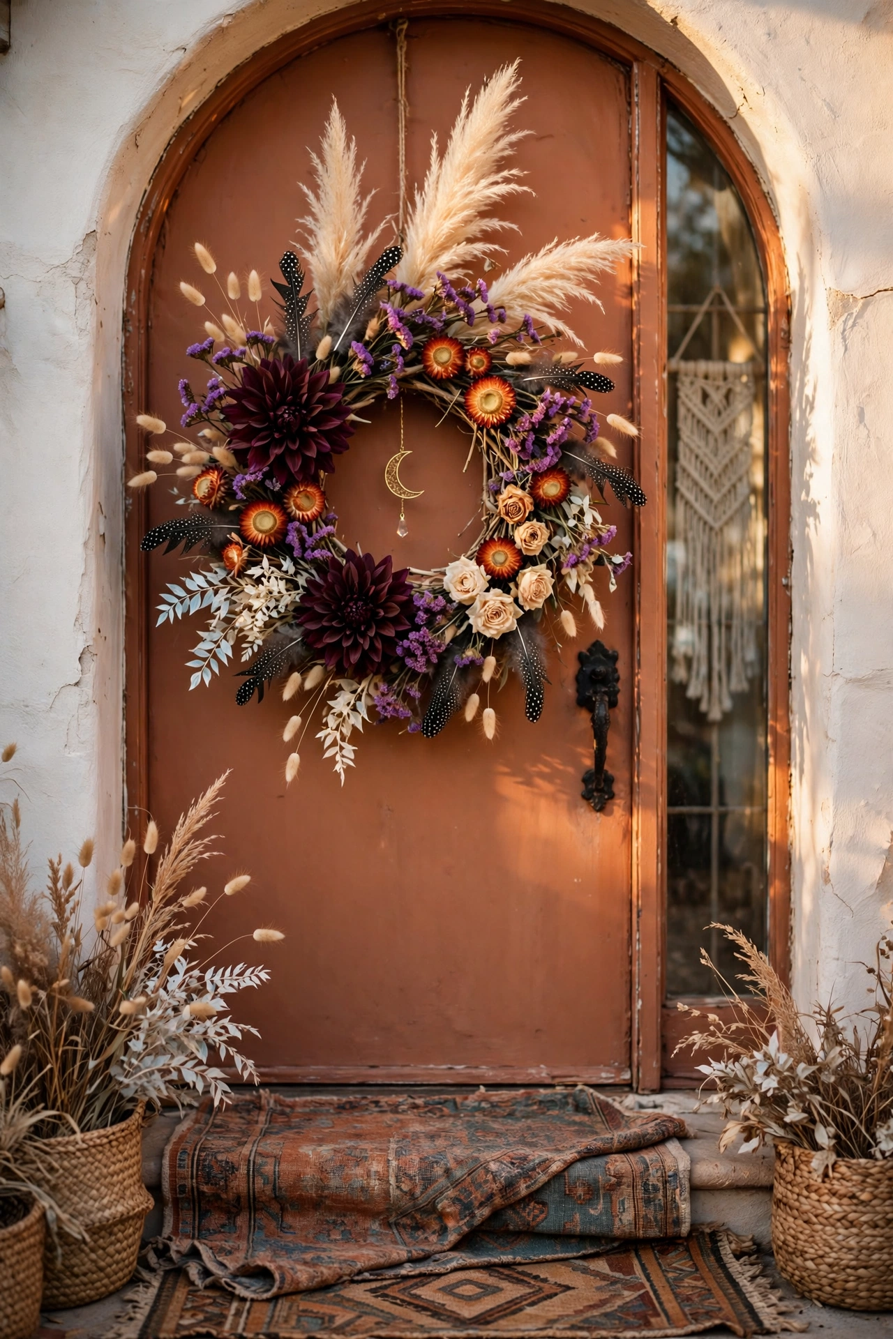 Boho Dried Flower and Feather Wreath