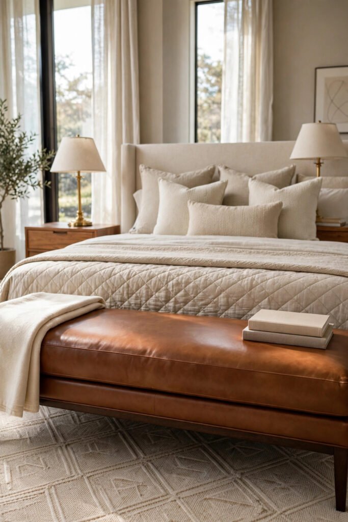 Camel Leather Bench at the Foot