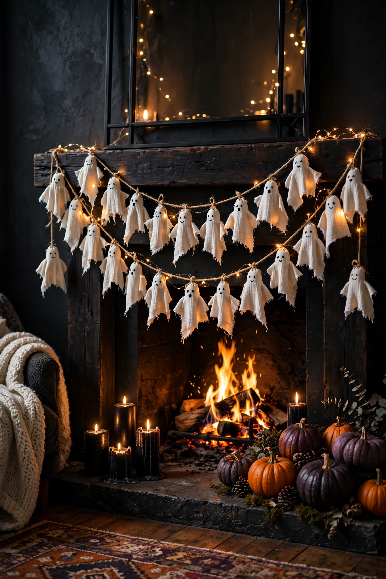 Ghost Garland Across the Mantel