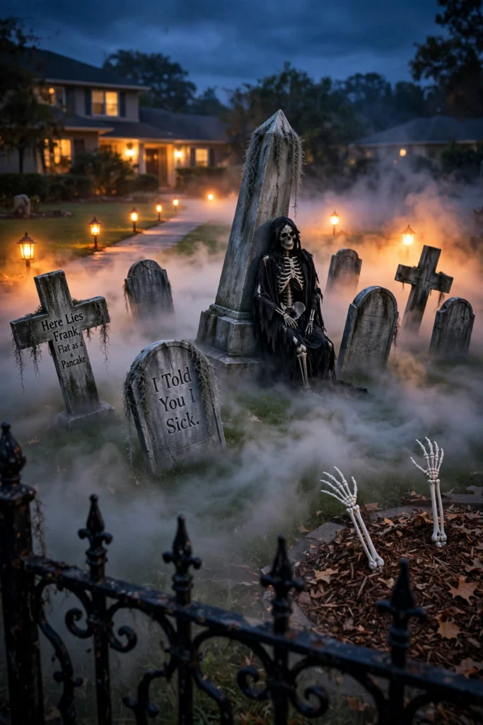 Graveyard Front Yard Setup with Fog
