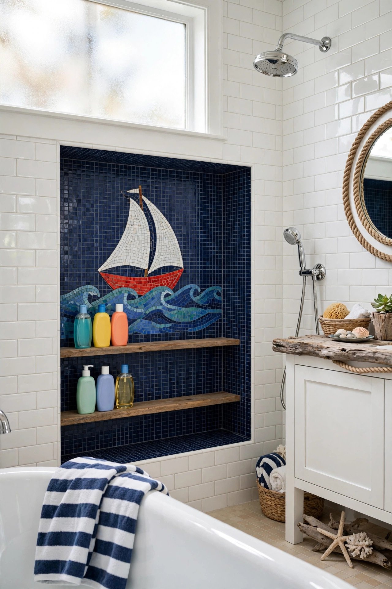 Sailboat Themed Shower Niche