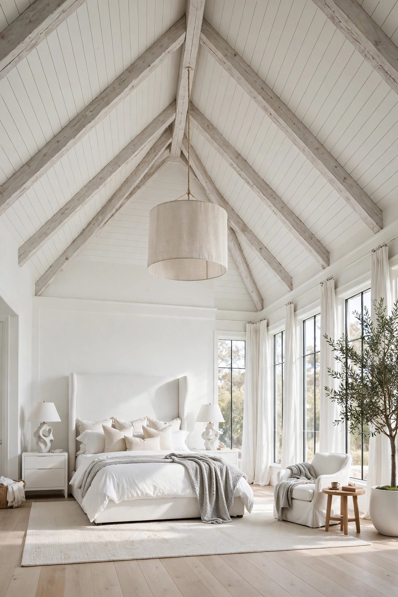 White Bedroom with Vaulted Ceilings